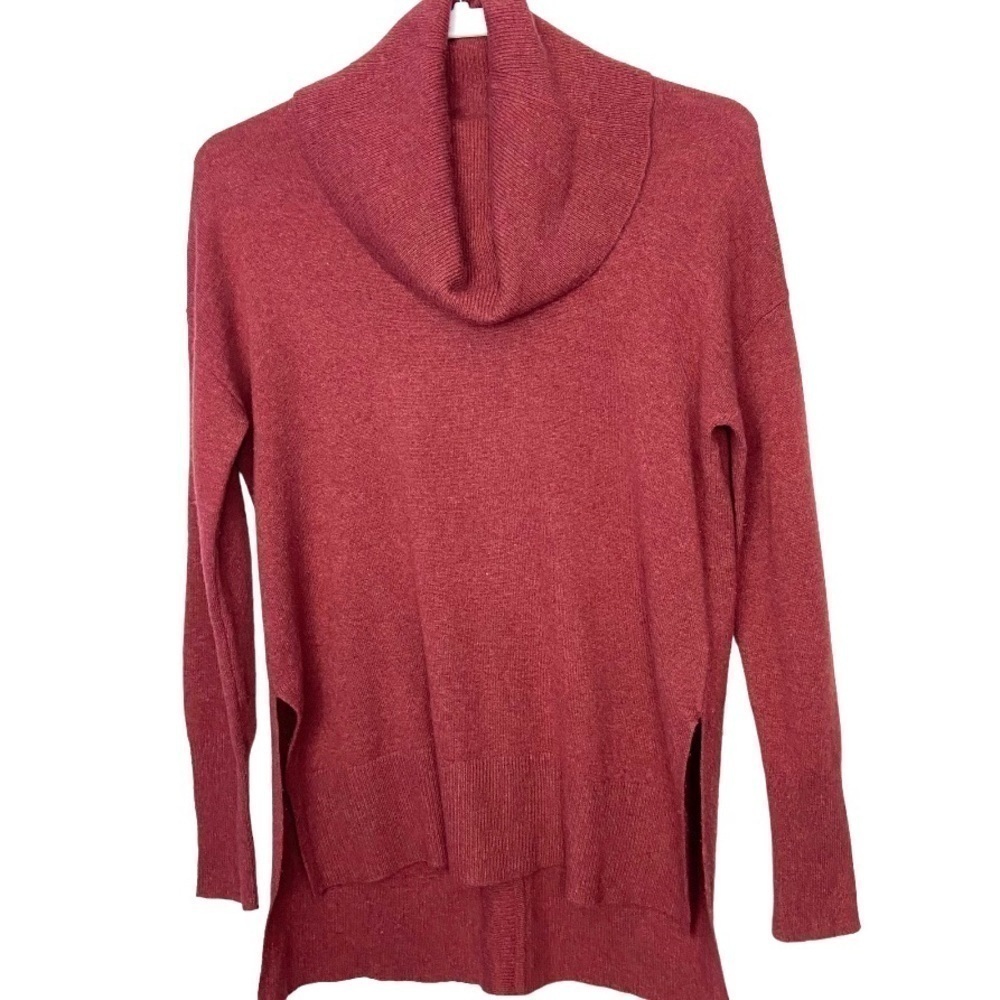 Tahari 100% Cashmere Cowl Neck Over sized Sweater Red Side Slits COMFY COZY